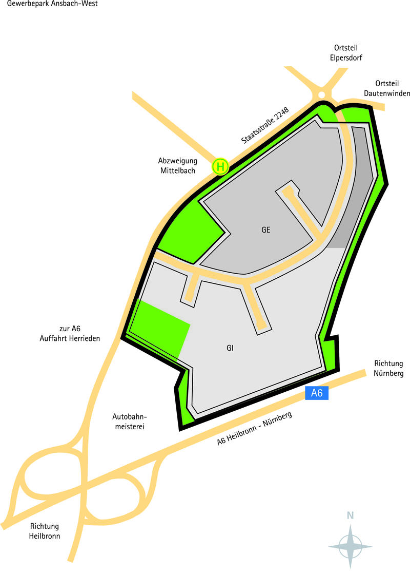 Bild vergrößern: Gewerbepark Ansbach-West - Aufteilung