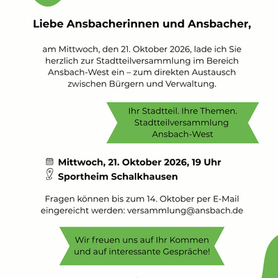 Stadtteilversammlung Ansbach-West am 21. Oktober 2026