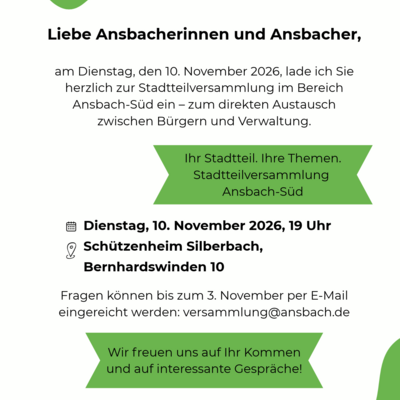 Flyer Stadtteilversammlung S&uuml;d am 10. November 2026